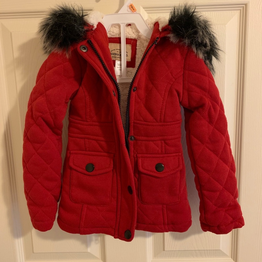 Quilted Red Jacket with Fur Hood
